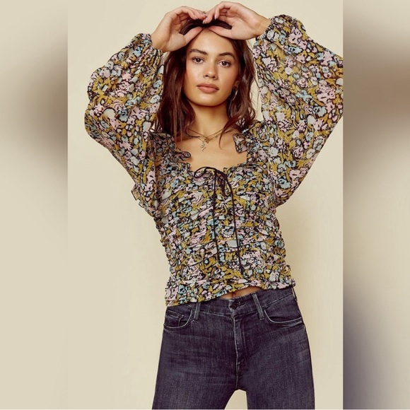 FREE PEOPLE MABEL CHIFFON FLORAL PRINT BLOUSE SIZE XS - Picture 6 of 13